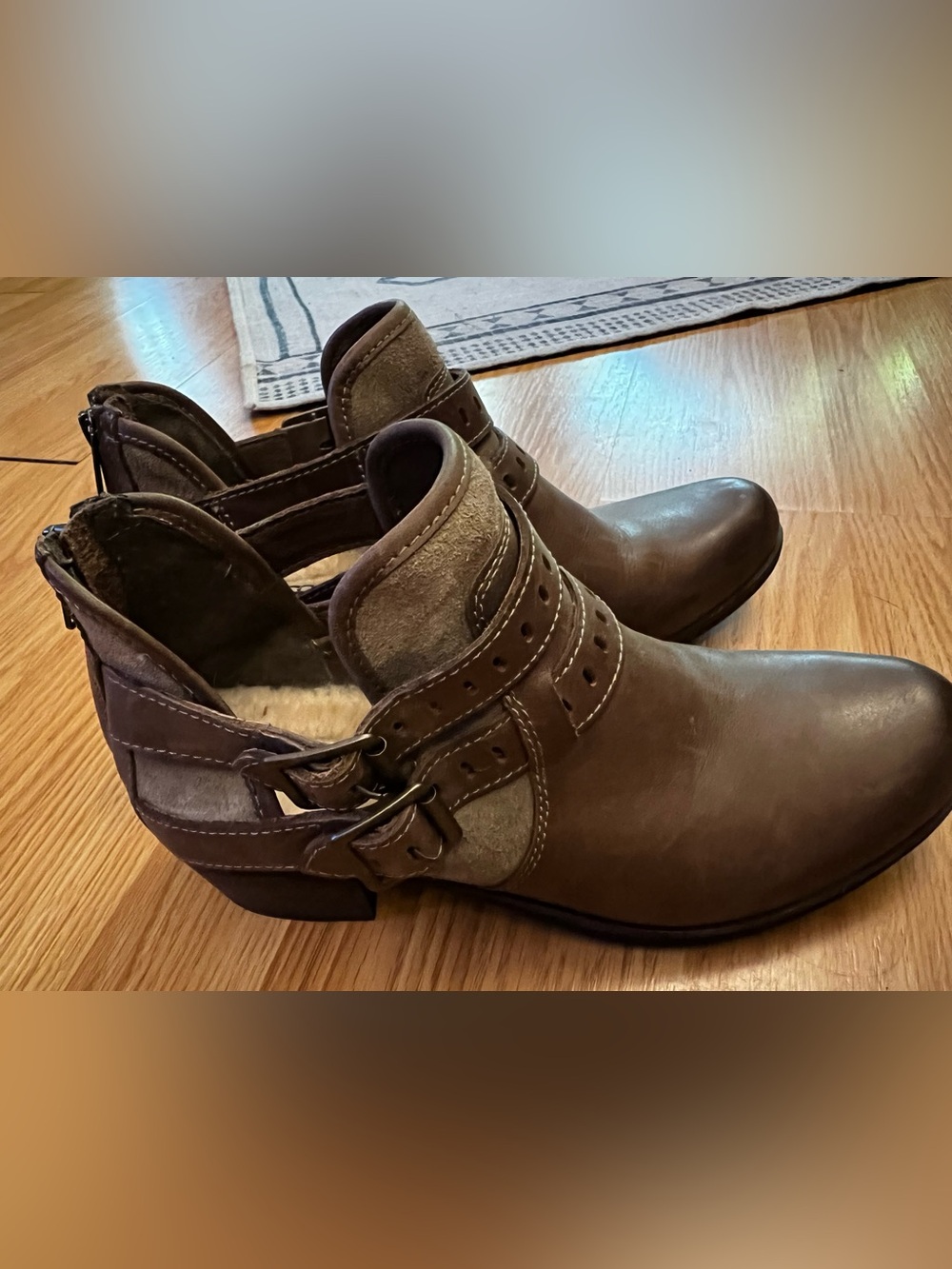 UGG Women’s Brown Cutout Buckle Ankle Booties